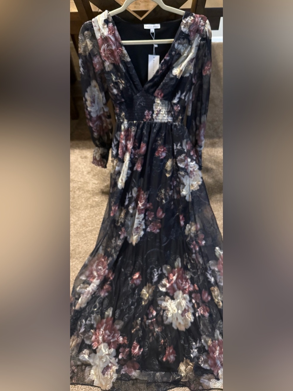 Baltic Born Black Floral Maxi Dress with Blush and Cream Flowers